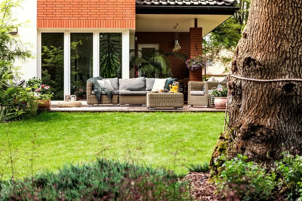 grote tuin ingericht met terras